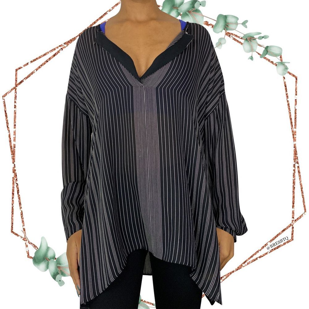 Vince Striped split neck silk blouse size 12